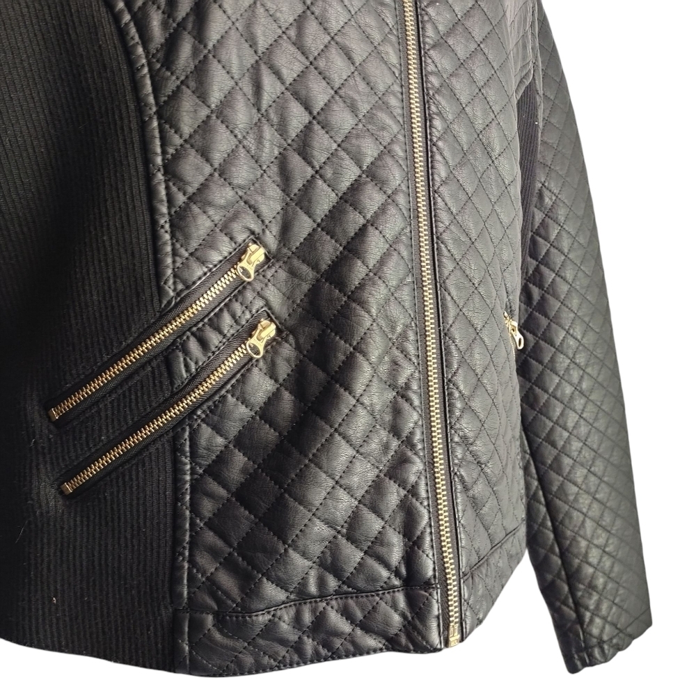 Maurices Women's Black Faux Leather Quilted ZIP Up Pockets Jacket Size Large - Picture 8 of 12